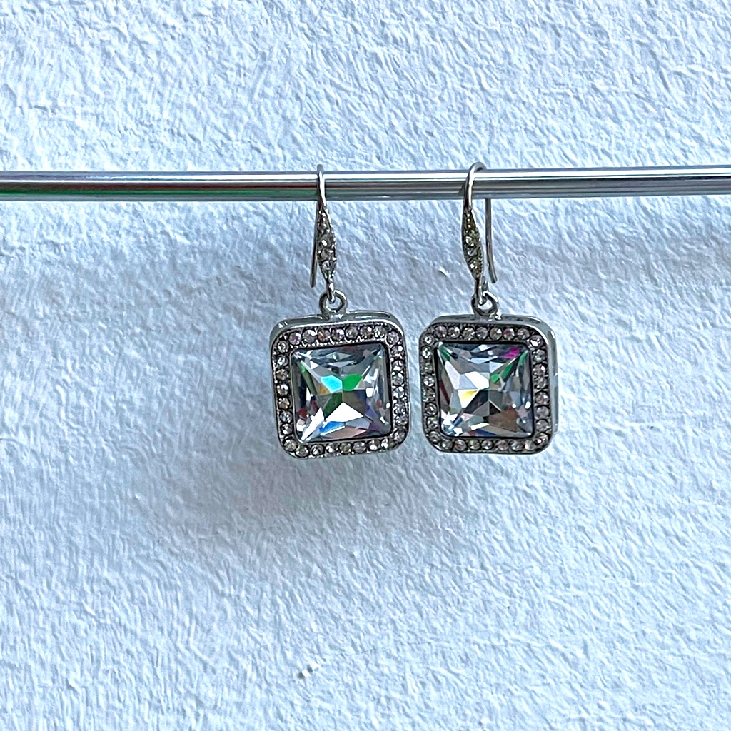 Kenneth Cole Princess Cut Clear White Rhinestone Earrings
